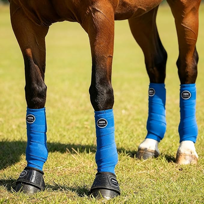 Horse Polo Leg Wraps, Fleece Wraps Elastic Bandages, Comfort Equestrian Standing Wraps, Set of 4, Boot Protection Stable Wraps Supplies (Full 10ft Navy)