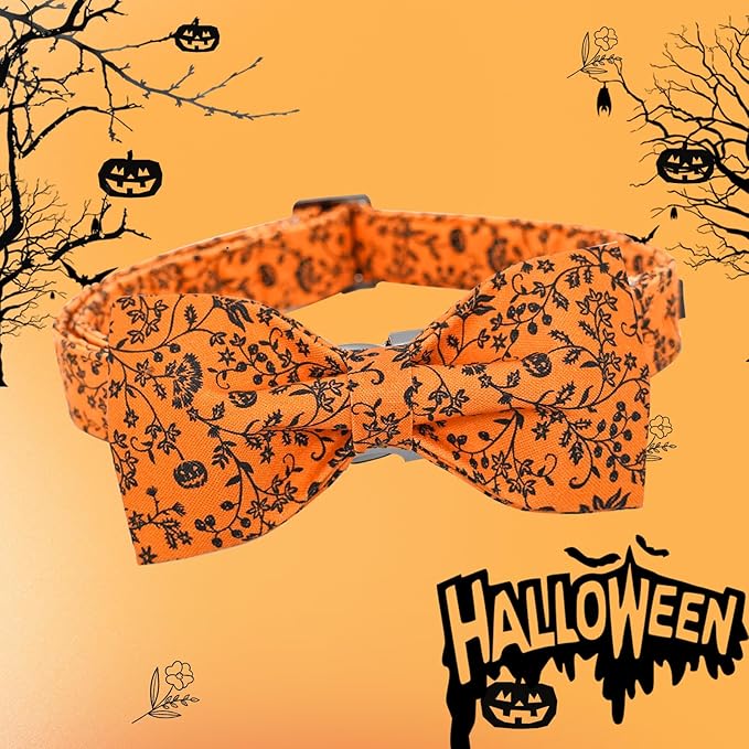 Halloween Dog Collar, Pet Collars Dog Bow Pumpkin Cute Cotton Dogs Collar Girl Boy Holiday Pet Dog Collar Gift Bow Dog Collars Soft Puppy Collar for Small Dogs