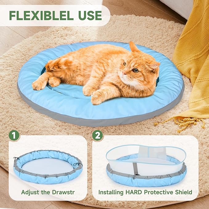 Cat Beds for Indoor Cats, Round Dog Bed for Small Dogs, Puppy, Kitten -Soft Plush Washable Cat Bed Calming with Protective Shield (Blue，21 Inches)