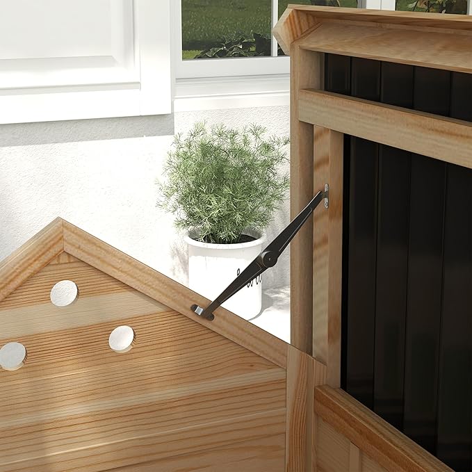 PawHut Duck Coop, Wooden Chicken Coop, Duck House with Openable Roof, Double Doors, Removable Base for 1-3 Ducks, Chickens, 31" L, Natural Wood