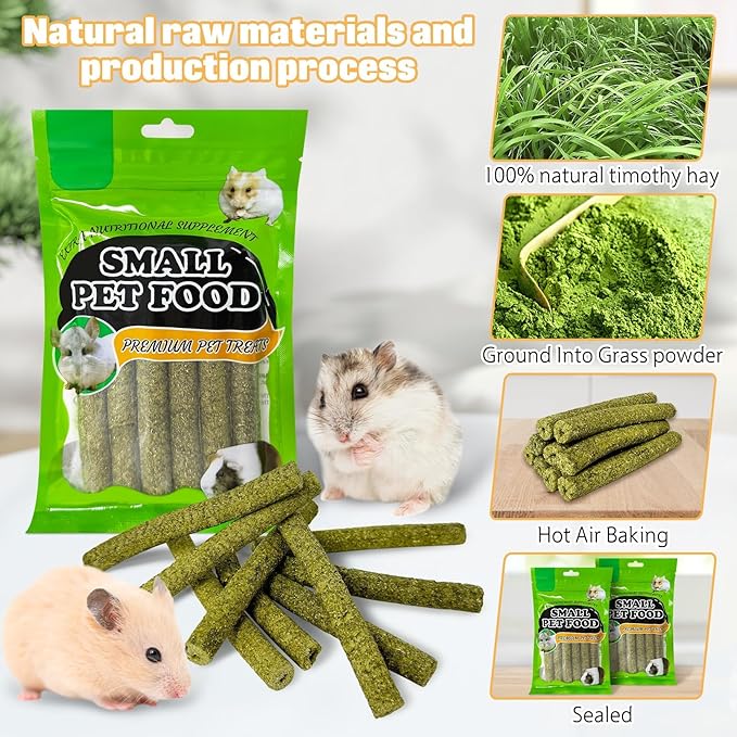 PINVNBY Timothy Hay Sticks Rabbit Chew Toys for Teeth Bunny Toys for Bunnies Boredom Hamster Molar Treats Snacks for Bunnies Chinchillas Guinea Pigs Hamsters and Other Small Animals (2PCS,7oz)