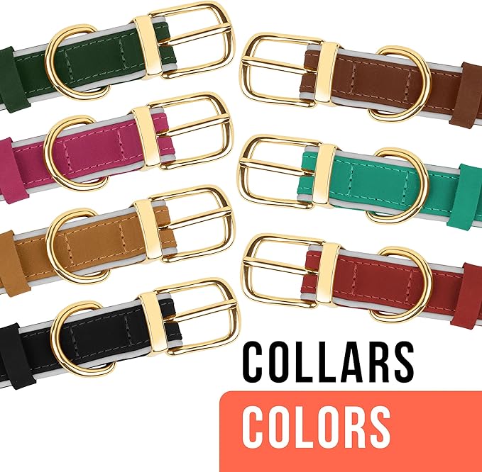 OOPSDOGGY Reflective Geniune Leather Airtag Dog Collar Soft Padded Collars for Small Medium Large Breed Dogs Puppy, 4 Sizes, 7 Colors (Teal, Large, 15"-19")