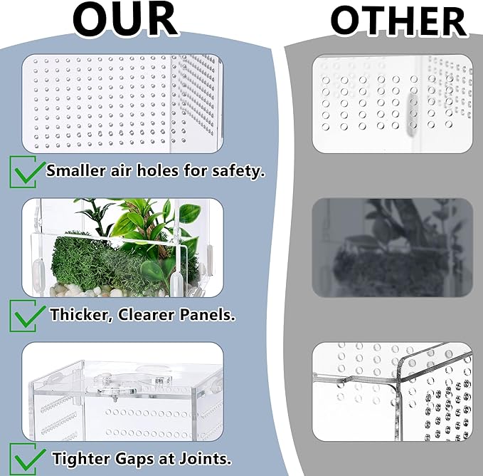 VERTUPET 4"x4"x8" Acrylic Jumping Spider Enclosure, Clear Arboreal Reptile Habitat Tank with Secure Locking Latch for Frogs, Crickets, and Snails