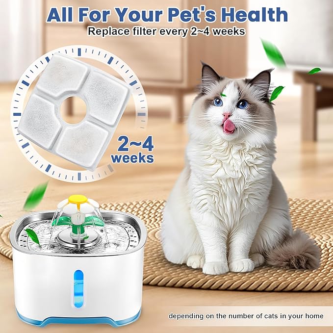 Cat Water Fountain Filter Replacement, 16 Pack Cat Fountain Filters Compatible with Square 84oz/2.5L Automatic Pet Fountain Dog Water Dispenser, 3 Filtration System Replacement Pet Filters