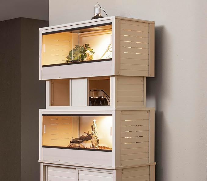 New Age Pet ECOFLEX Two Medium Reptile Enclosures with Matching Stacker Combo Set in Maple
