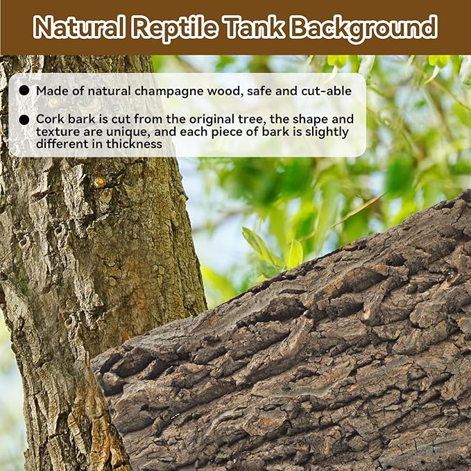 4PCS Reptile Cork Bark Mat,15.74 x 11.81 Inch Natural Cork Wood Terrarium Background Bearded Dragon Tank Bark Backdrop Wall Decor for Lizard Gecko Chameleon Tortoise Snake Spider Frog