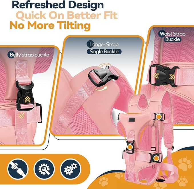 Dog Front Carrier Backpack, Legs Out Secure-Fit Pet Chest Carrier for Small Dogs (6-17 lbs), Adjustable Pet Carriers with Safety Belt, Hands Free Dog Backpack Carriers for Hiking Cycling (S, Pink)