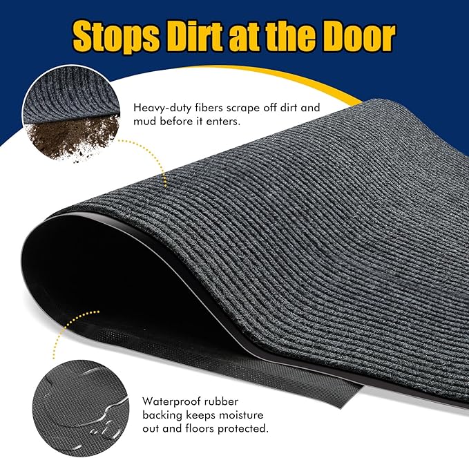 Entrance Mat for Home or Office - 3 x 5 Feet, Carpeted Indoor/Outdoor Entry Mat - Absorbent, Slip Resistant, Low-Profile, Easy to Clean, Rubber Entry Mat - Charcoal