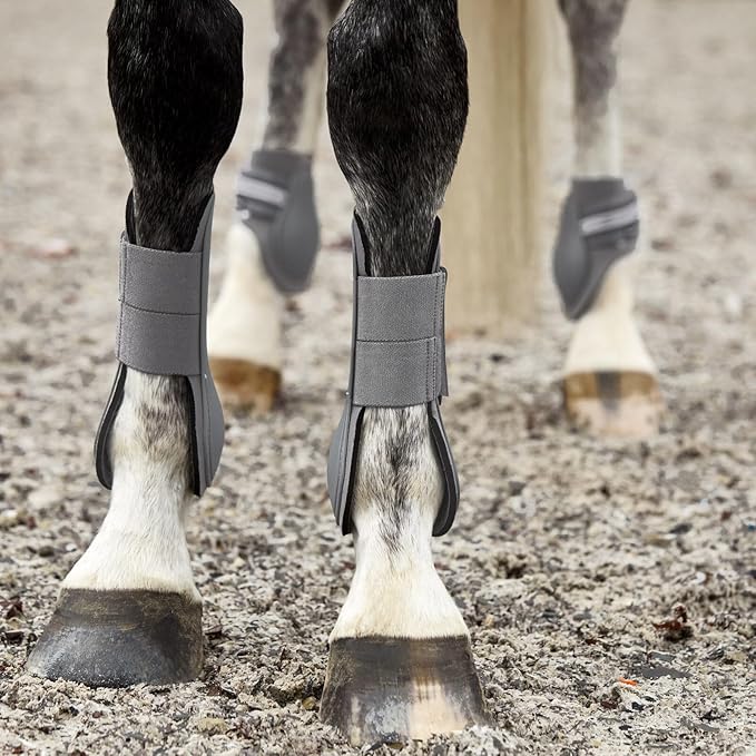 HORZE Adepto Open Front Tendon Boots | Durable Shell with Neoprene Lining - Steel Grey - Cob
