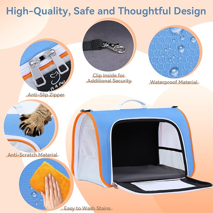 A4Pet Cat Carriers Dog Carrier Pet Carrier, TSA Airline Approved Small Dog Carrier for Cats Dogs Puppies (Up to 15lbs), Washable Soft-Sided Collapsible Travel Puppy Carrier