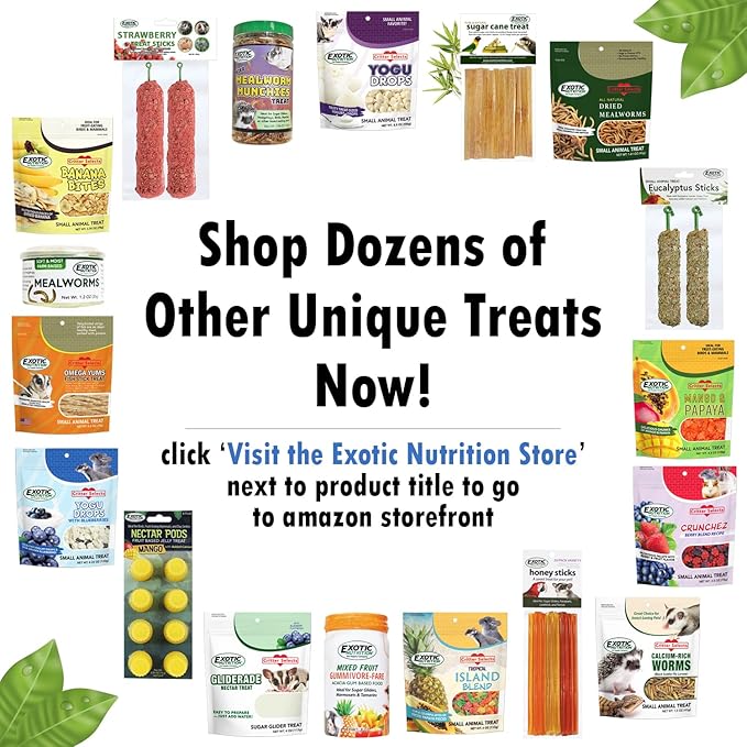 Exotic Nutrition Sugar Glider Treat Variety Pack (9.5 oz.) - Healthy Natural Sugar Glider Treat Assortment - Yogu Drops, Mango, Garden Fresh Re-Hydrate, and Banana - Sampler Variety Value Package