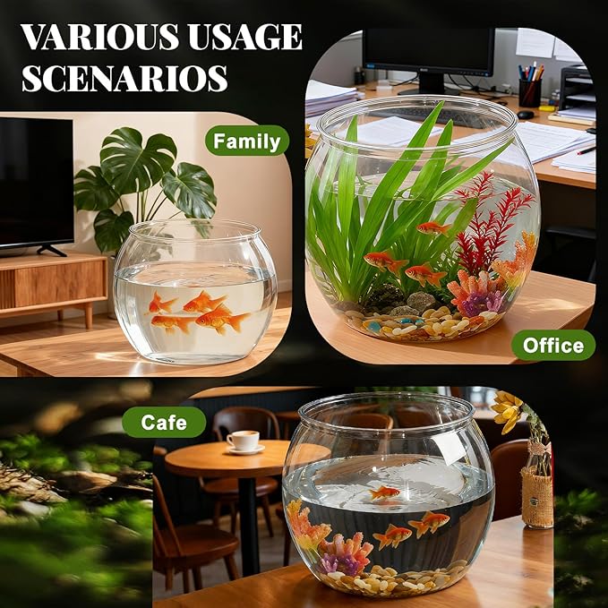 Geelin 3 Gallon Plastic Fish Tank Large Bowl Shatterproof with Crystal Clear Clarity for Terrarium, Flower Vase Centerpiece Gift for Fish Lovers(Round)