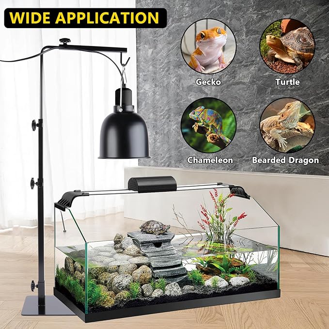 Reptile Lamp Stand, Adjustable 14-32 Inch Heat Lamp Stand, Reptile Light Stand Holder Lamp Hanging Bracket Metal Support for Glass Terrarium