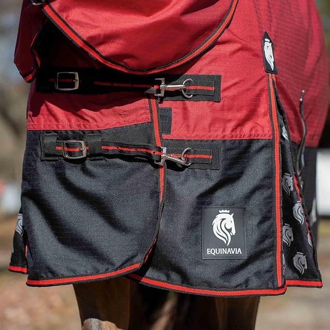 Equinavia Norse Lightweight 100g Fill Horse Rain Blanket | Waterproof Turnout Sheet - Black - 66 in - Equestrian Red - 66 in