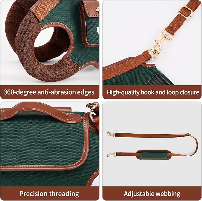 Dog Lift Harness Dog Carrier Dog VES Harness Adjustable Dog Leash with Small Puppy Treat Bag（Green,L）