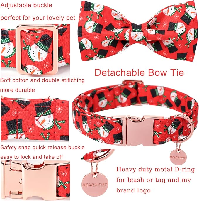 Christmas Dog Collar with Bow Tie, Christmas Collar for Puppy Girl Boy Dog or Cat, Bowtie Dogs Collars with Durable Metal Buckle, Cute Pet Collars, S