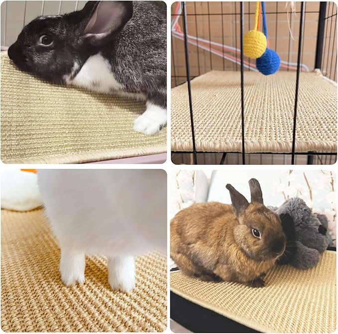 Rabbit Scratching Pad, 16 x 12 Inch Natural Sisal Bunny Scratch Mat Scratcher Mats Claws and Teeth Care for Biting Sleeping Nesting Small Animal Bedding Chew Toys Bed Play Toy (Beige, 2Pcs)