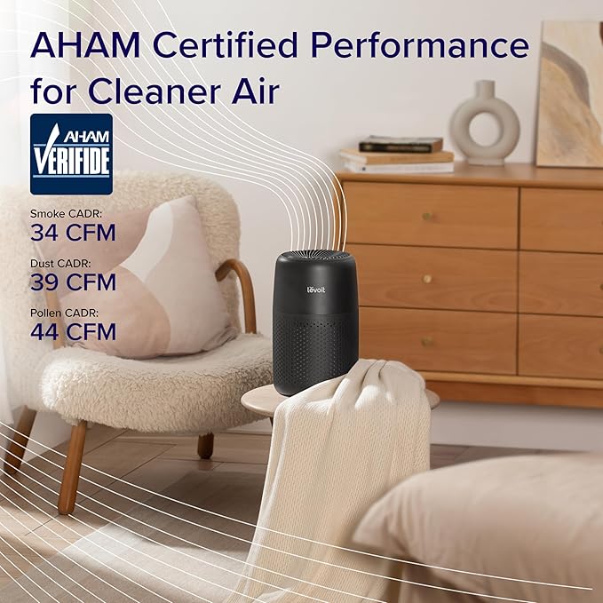 LEVOIT Air Purifiers for Bedroom Home, AHAM VERIFIDE, 3-in-1 Filter with Fragrance Sponge for Better Sleep, Filters Smoke, Allergies, Pet Dander, Odor, Dust, Office, Portable, Core Mini-P, Black