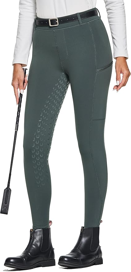 FitsT4 Sports Women's Winter Horse Riding Pants with Zipper Pockets Full Seat Riding Tights Fleece Lined Equestrian Breeches