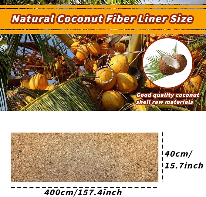 Hamiledyi 157x15.7in Reptile Carpet Coconut Fiber Substrate Large Coco Liner Roll Lizard Cage Mat Natural Coco Fiber Bedding for Bearded Dragon Turtles Iguana Tortoise Pad Garden Decoration