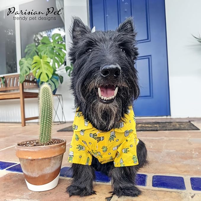 Parisian Pet Cactus Cap Dog Beach Outfit - 100% Cotton Summer Dog Clothes - Stylish Machine Washable Pet Shirts for Large Dogs