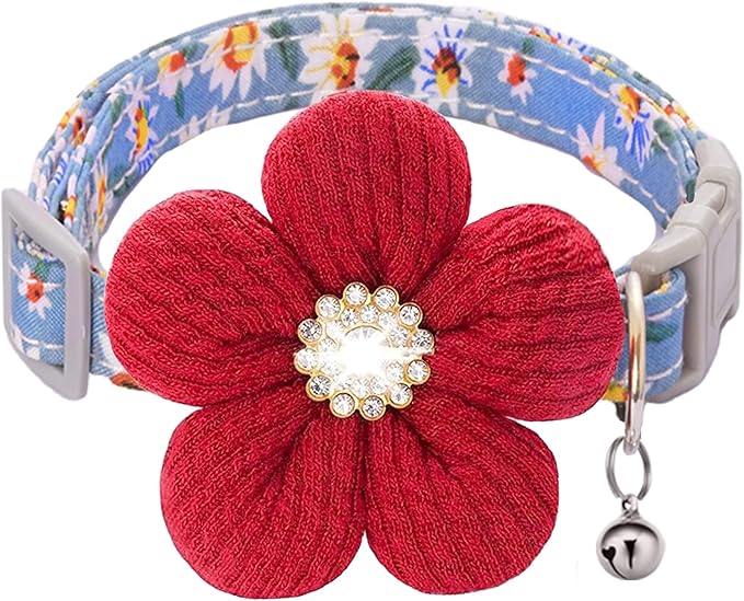 Small Dog Collar with Flower, Puppy Collar for Girl Dog Collars for Small Dogs Cute Christmas Dog Collar with Bell, Adjustable Length