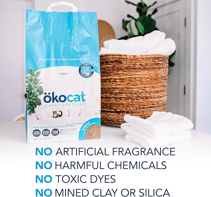 ökocat Original Wood Clumping Cat Litter, Unscented, 13.2 pounds - Natural Ingredients, Stops Odor, Clumps Solid, 99% Dust Free, Great for All Cats