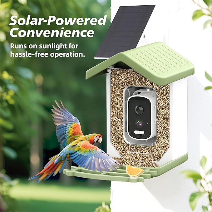 Bird Feeder with Camera Solar Powered, AI Identify Birds Species 10000+, 2.5K HD Video App Live View, Smart Bird Feeder for Outdoors Backyard, Gifts for Birdlovers Mom Dad