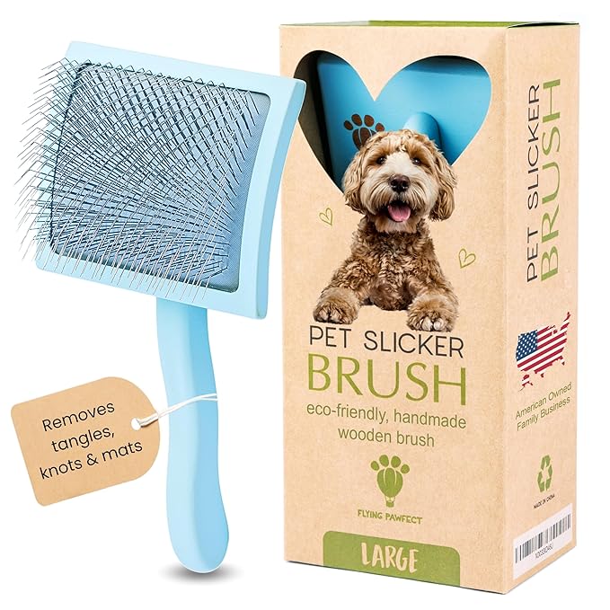 Pet Slicker Brush With Soft Massage Grooming Stainless Steel Pins - For Dematting, Shedding Fur, and Undercoat - Ideal Gift for Professional Pet Groomers - Long Slicker Brush