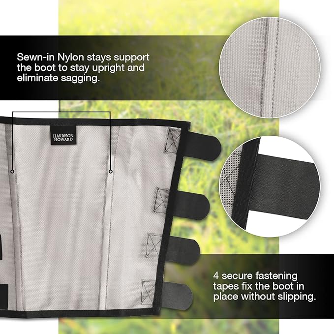 Harrison Howard Loose Fitting Fly Boots UV-Protective Extra Tough Mesh Ventilated Four Fasteners Stay-on Design Protect Horse Legs & Stomp-Reducing Set of 4 Silver Grey Pony