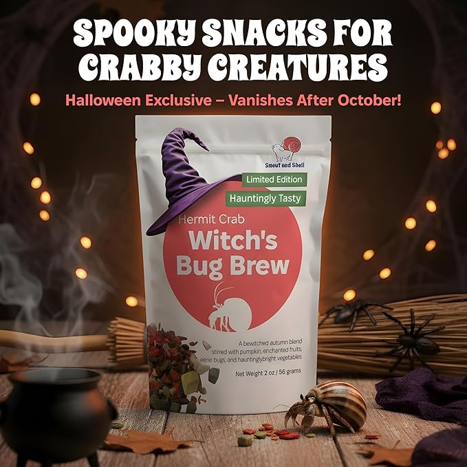 Snout and Shell Witch’s Bug Brew Hermit Crab Food – Limited Edition Halloween Blend with Pumpkin, Insects, Fruits & Vegetables – 2 oz (56g) Natural Protein-Rich Mix