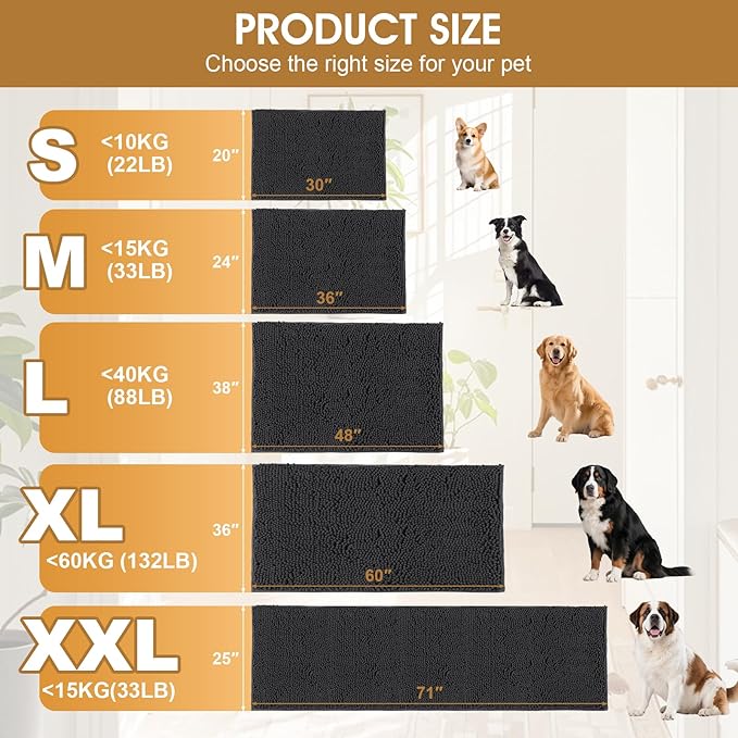 IM HOME 30" x 20" Dark Grey Dog Door Mats for Muddy Paws, Chenille Absorbent Dog Mat, Non Slip Heavy Mud Mat for Dogs, Soft Pet Bed Mat for Entryway, Mud Paws, Inside Floor