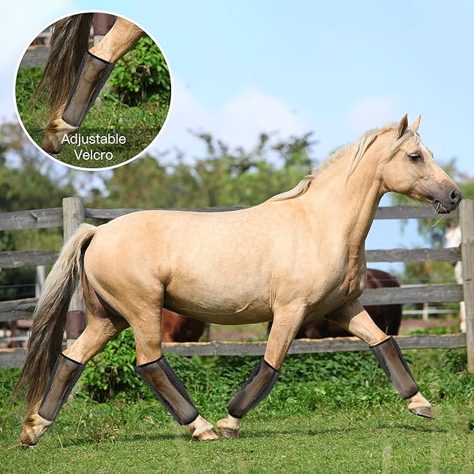 4 Sets Fly Boots Loose Fitting & Non-Slip Horse Fly Leggings No More Horsefly Nuisance Greatly Reduce Stomping Breathable with Natural Air Flow