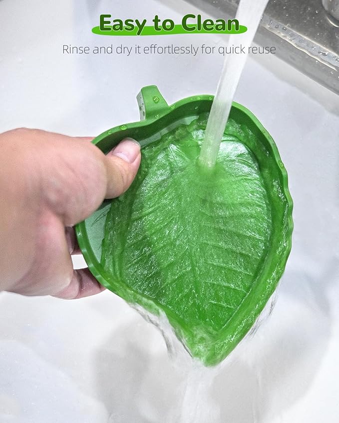 Pawfly 4 Pcs Reptile Water Bowl, Tortoise Water Dish, Food & Water Feeder, Cute Leaf & Mango Feeding Dish, Tortoise Habitat Accessories for Turtle, Gecko, Bearded Dragon & Lizard, 2 Styles