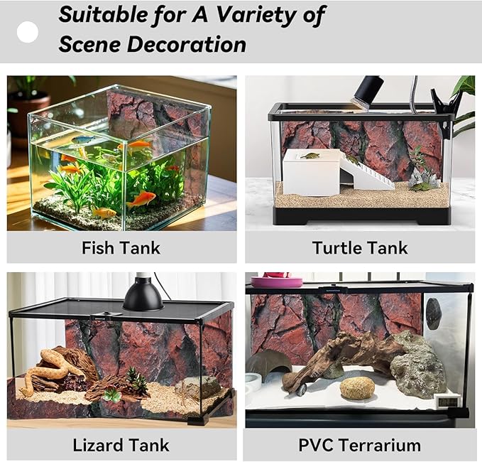 3D Tank Background Board, Reptile Wall Backdrop Aquarium Rock Terrarium Cork Background Board DéCor Backgrounds Amphibian Habitat Decoration for Lizards Leopard Gecko Bearded Dragons Turtle