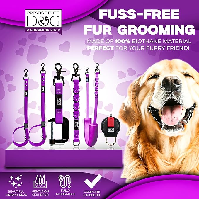 Prestige Elite - Grooming loops for Dogs, Groomers Helper, Grooming Loops for Pet Groomers Adjustable Bio Thane Dog Grooming Loop, Belly Strap, Grooming Noose, Waterproof Extension Strap & Suction Cup