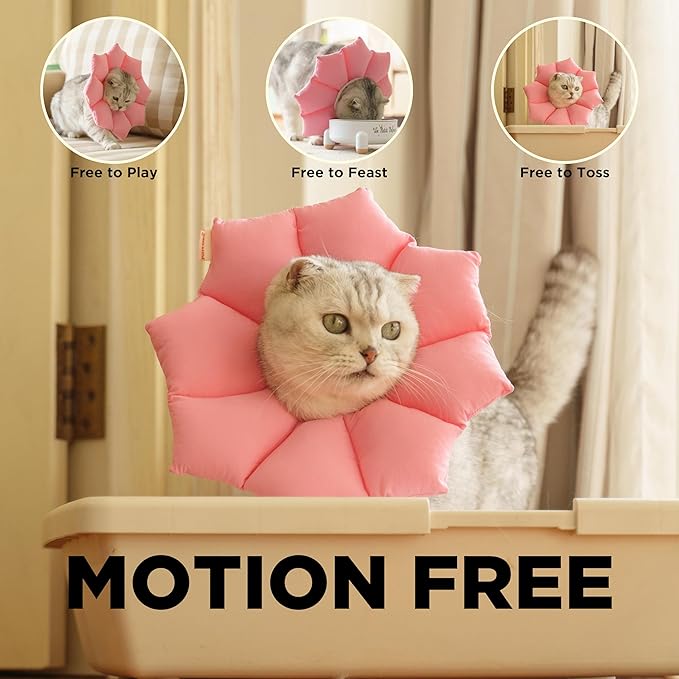 Puffy Crew Soft Cat Cone Collar, Adjustable Waterproof Recovery Collar, Lightweight Elizabethan e Collar for Cats of All Breeds (Pink, Small, Neck Circumference 5.5'' - 8.5'')