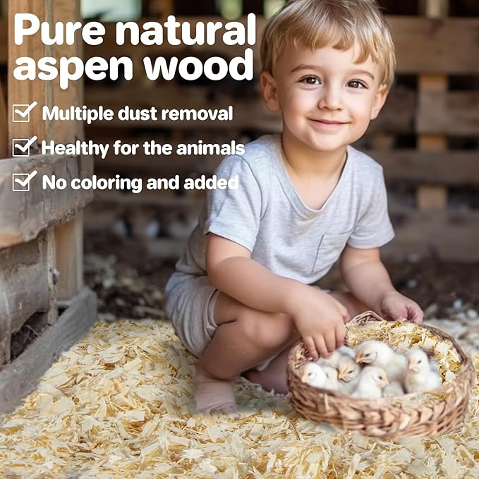 31OZ Sukh Chicken coop Bedding - Aspen shavings Animal Bedding as Chicken Supplies for Chicken House Bedding winterizing Nesting for Small pet Guinea Pig Rabbit Chinchilla Bird Gerbil Odor Control