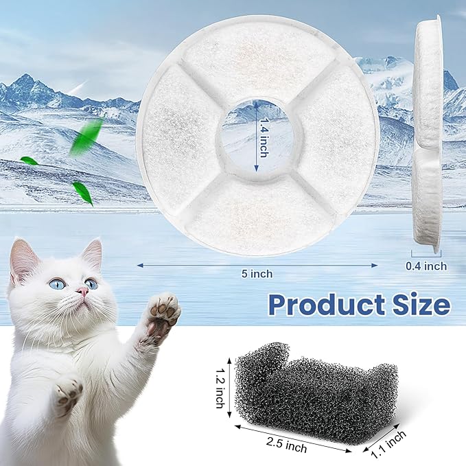 Cat Fountain Filter, 16 Pcs Cat Water Fountain Filters Replacement Dia is 5", 3-Filtration System Round Carbon Filters Compatible with 81oz / 2.4L Round Automatic Pet Dog Water Fountain Dispenser