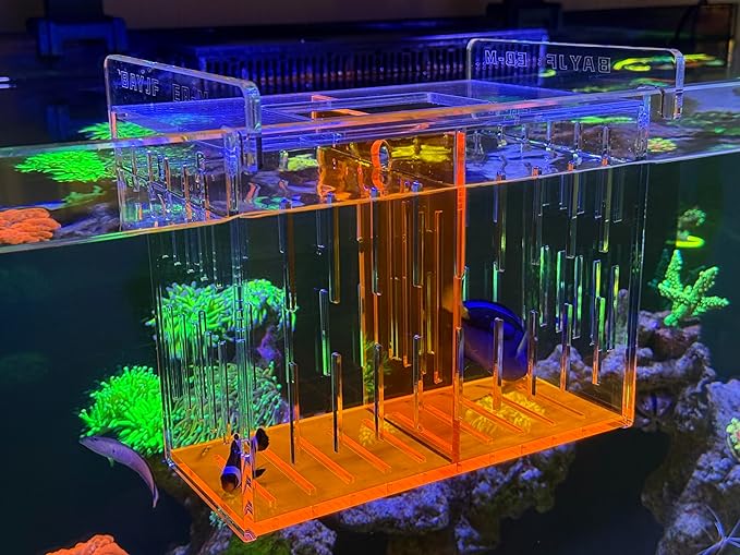 Fish Breeder Isolation Box for Aquarium Tank,Transparent Orange Acrylic Fish Acclimation Box for Clownfish Guppy Betta Coral (M)