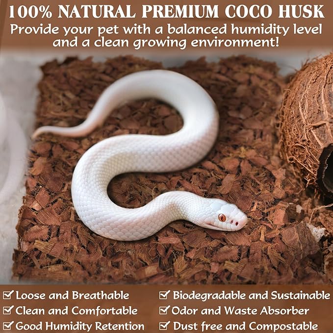 ZeeDix 10LBS Coconut Husk Chip Substrate for Reptiles, 72QT Compressed Organic Coco Coir Chips for Snake Habitat, Reptile Bedding for Ball Python, Tortoises, Geckos, Lizards Terrarium Tanks