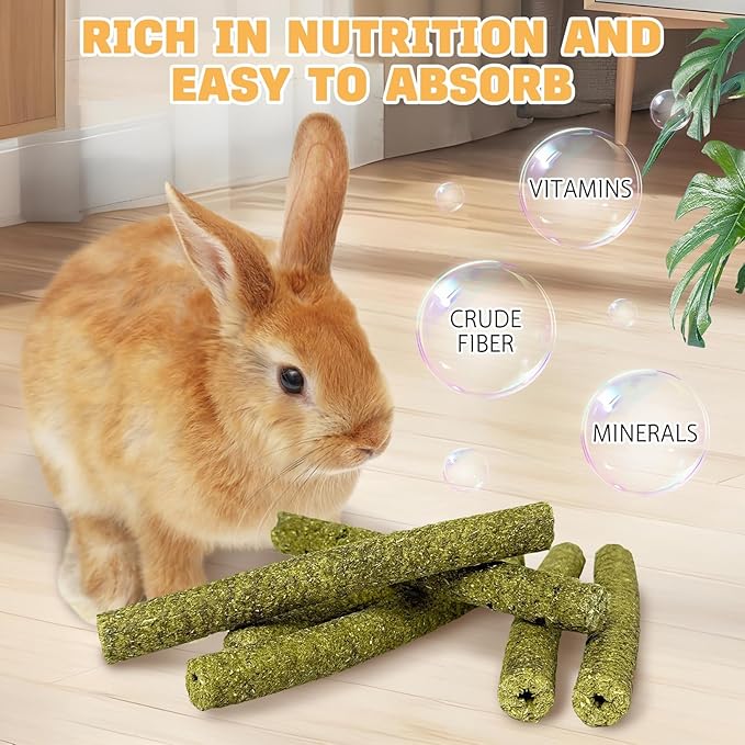 PINVNBY Timothy Hay Sticks Rabbit Chew Toys for Teeth Bunny Toys for Bunnies Boredom Hamster Molar Treats Snacks for Bunnies Chinchillas Guinea Pigs Hamsters and Other Small Animals (2PCS,7oz)