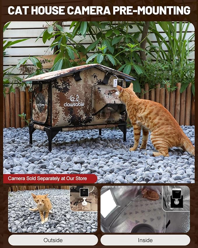 Upgraded Heated Cat House for Outside Escape Door, Highly Insulated Heated Outdoor Cat House Waterproof Awning, Weatherproof Outdoor Feral Cat Shelter for Stray Winter