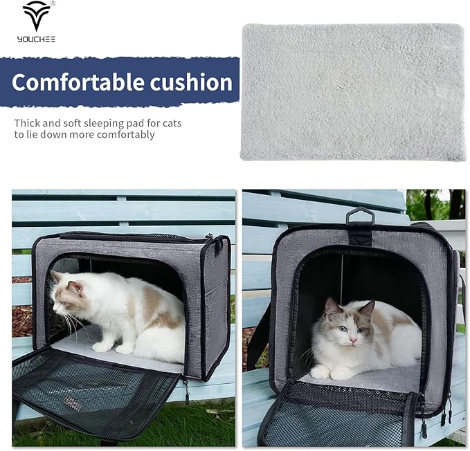 Cat Carrier Dog Carrier, Pet Travel Bag for Cats & Small Dogs up to 15 lbs, Washable Soft Sided Collapsible Airline Approved Puppy Carrier, 17.5"x12"x12. (Dark Gray)