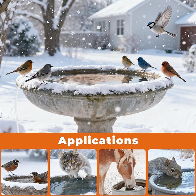 Bird Bath Heater | Pond De-icer, Safety Thermostatically Controlled with Auto Shut-Off, Cast Aluminum Submersible Outdoor Water Heater for Birdbaths, Chicken and Small Animals, 3.6ft Power Cord, 70W