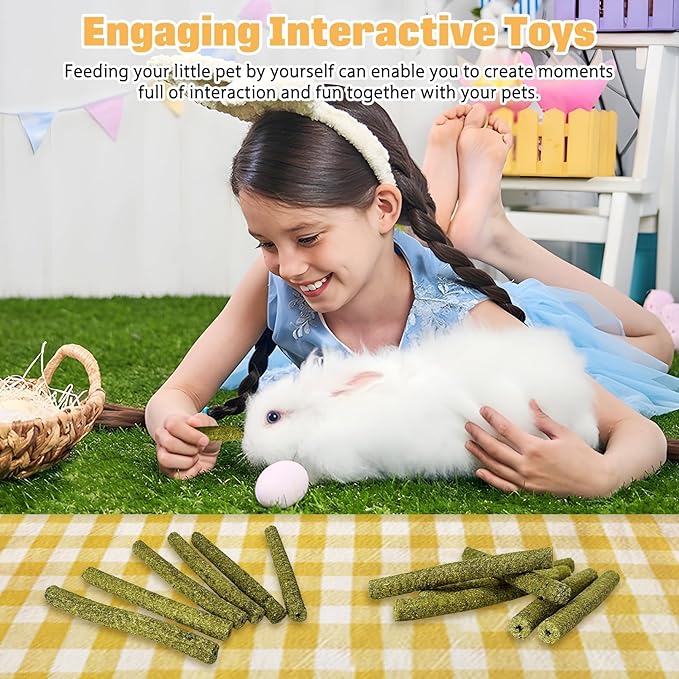 PINVNBY Timothy Hay Sticks Rabbit Chew Toys for Teeth Bunny Toys for Bunnies Boredom Hamster Molar Treats Snacks for Bunnies Chinchillas Guinea Pigs Hamsters and Other Small Animals (2PCS,7oz)