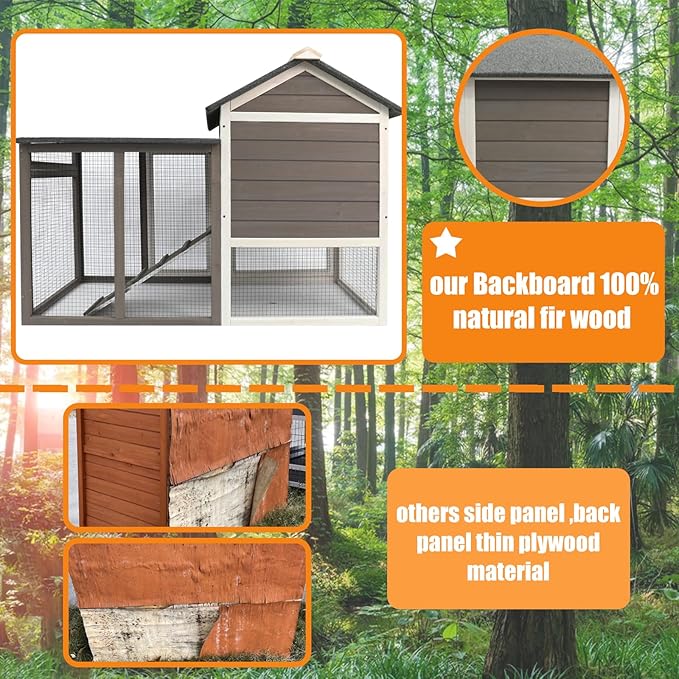 PetsCosset Rabbit Hutch Indoor Outdoor Rabbit Cages with Pull Out Tray Large Bunny Hutch Indoor Guinea Pig Cages Waterproof Asphalt Roof