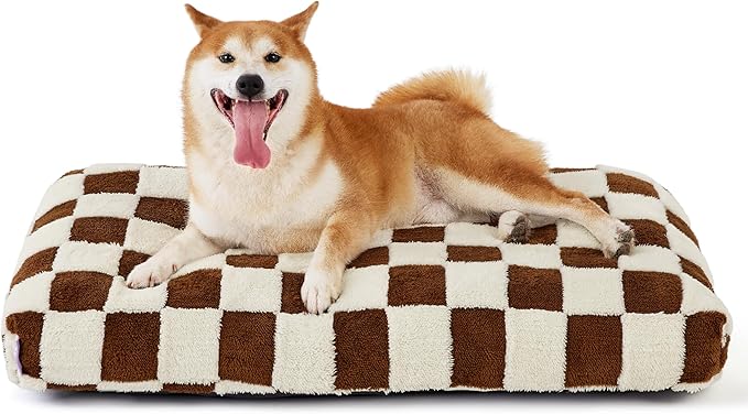 LE SURE Dog Beds Large Sized-Thick Shredded Chopped Foam Pet Bed Indoor with Removable Cover, Cute Modern Fuzzy Plush & Anti Slip Bottom, Brown