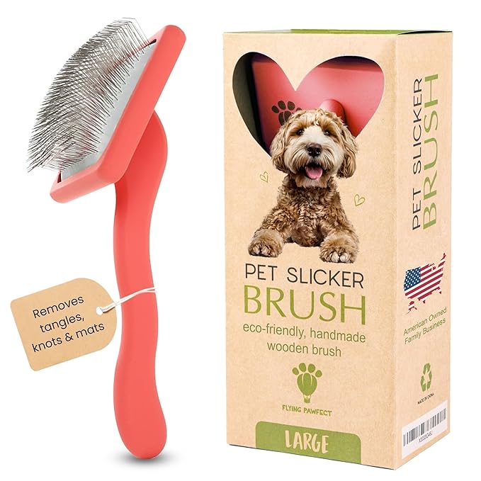 Dog Slicker Brush for Grooming Pet Hair - Best Slicker For Poodle & Golden Doodle - Long Haired Tool For Dogs - Goldendoodle Long Pin Brush For Dematting (Large)