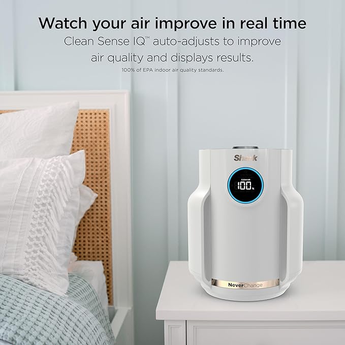 Shark Air Purifier for Home, NeverChange Compact Pro, for Bedroom, Nursery, Home Office, Dorm, HEPA-Exceeding Filter, Captures Pollutants, Pet Dander, Dust, Odor, Smoke, and More, HP072PL, Lilac